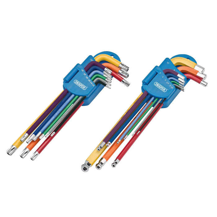 Draper TX-STAR® Security & Hex Metric Long Arm Key Set, Colour Coded (2 x 9