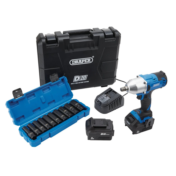 D20 20V Brushless Mid-Torque Impact Wrench Kit, 1/2" Sq. Dr, 400Nm, & Metric