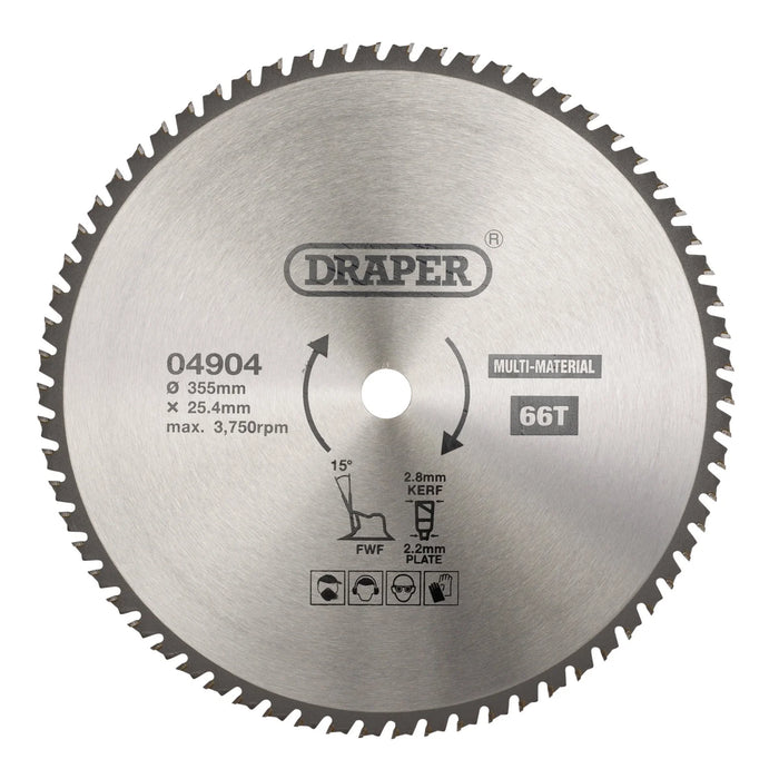 Draper TCT Multi-Purpose Circular Saw Blade, 355 x 25.4mm, 66T - SBM9