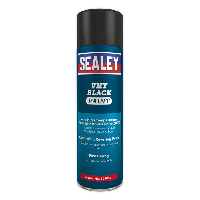 Sealey VHT Paint Black 500ml Pack of 6 SCS024 Sealey - Town Tools 