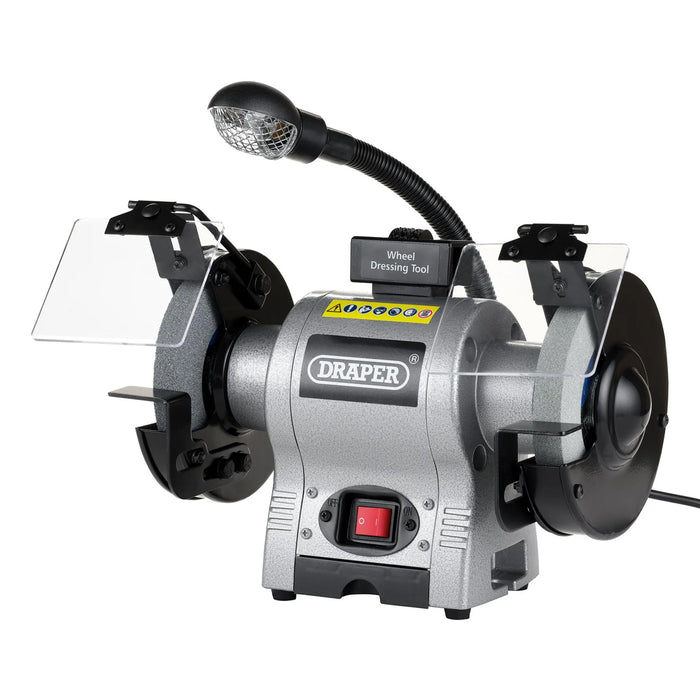 Draper Bench Grinder with Work light, 150mm, 370W - GD625L