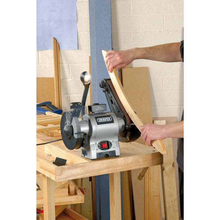 Draper Bench Grinder with Sanding Belt and Work light, 150mm, 370W - GD650A
