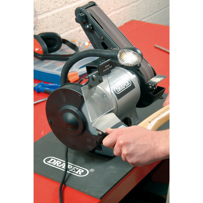 Draper Bench Grinder with Sanding Belt and Work light, 150mm, 370W - GD650A