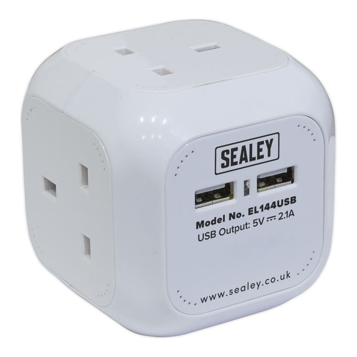 Sealey Extension Cable Cube 1.4m 4 x 230V & 2 x USB Sockets White EL144USB Sealey - Town Tools 