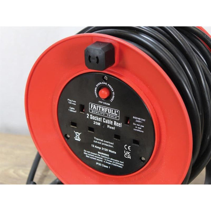 Faithfull Power Plus Open Drum Cable Reel 240V 13A 2-Socket 25m Faithfull Power Plus - Town Tools