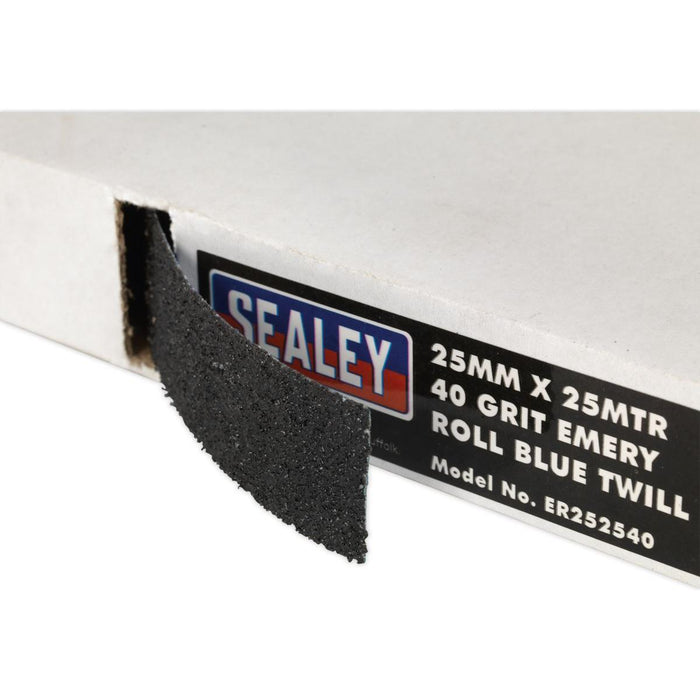 Sealey Emery Roll Blue Twill 25mm x 25m 40Grit ER252540 Sealey - Town Tools 