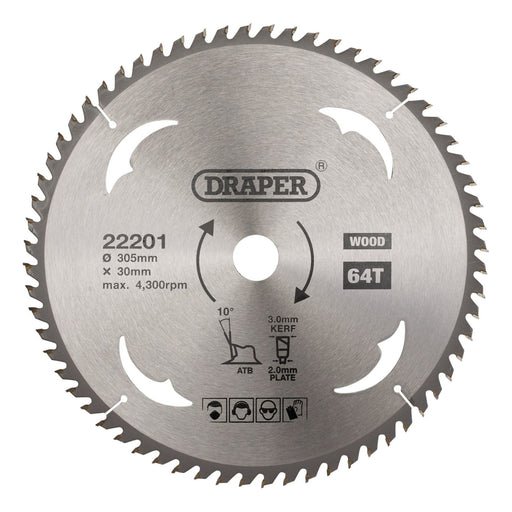 Draper TCT Circular Saw Blade for Wood, 305 x 30mm, 64T 22201 Draper - Town Tools 