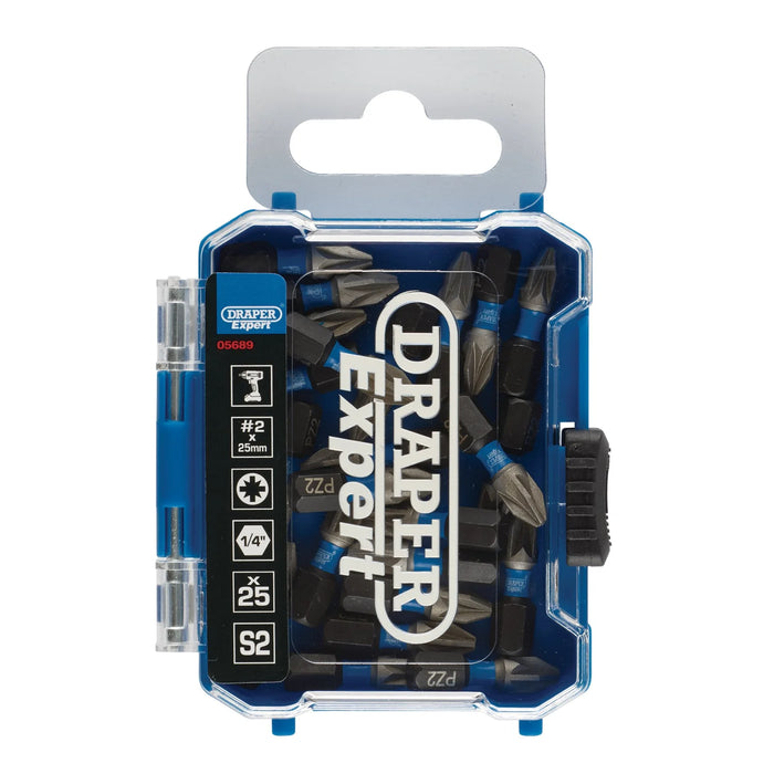 Draper Expert PZ-Type Impact Screwdriver Bits, No.2 x 25mm, 1/4" Hex (Pack of