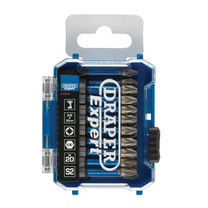 Draper Expert PZ-Type Impact Screwdriver Bits, No.2 x 50mm, 1/4" Hex (Pack of
