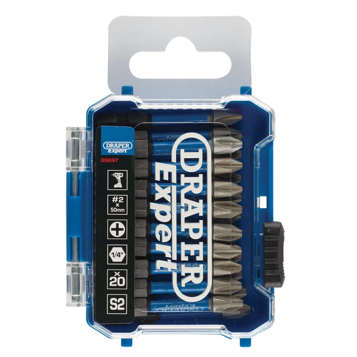 Draper Expert Cross Slot/PH Type Impact Screwdriver Bits, No.2 x 50mm, 1/4" Hex