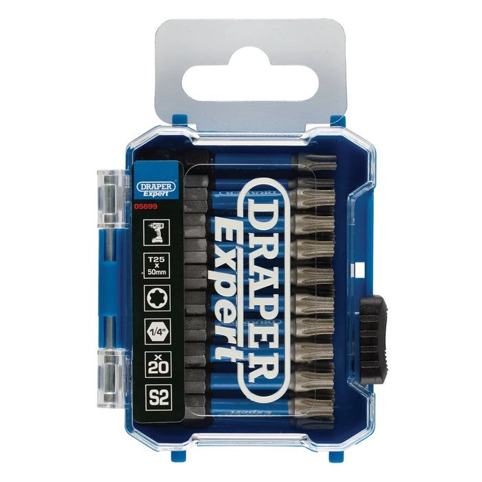 Draper Expert TX-STAR® Impact Screwdriver Bits, T25 x 50mm, 1/4" Hex (Pack of