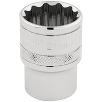 Draper HI-TORQ 12 Point Socket, 1/2" Sq. Dr., 21mm 33290