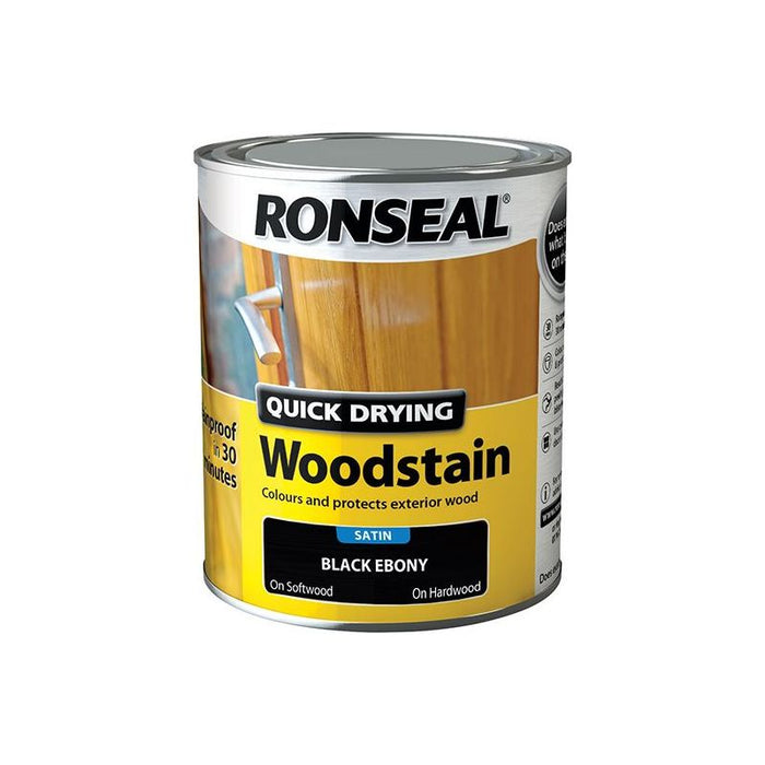 Ronseal Quick Drying Woodstain Satin Ebony 750ml Ronseal - Town Tools