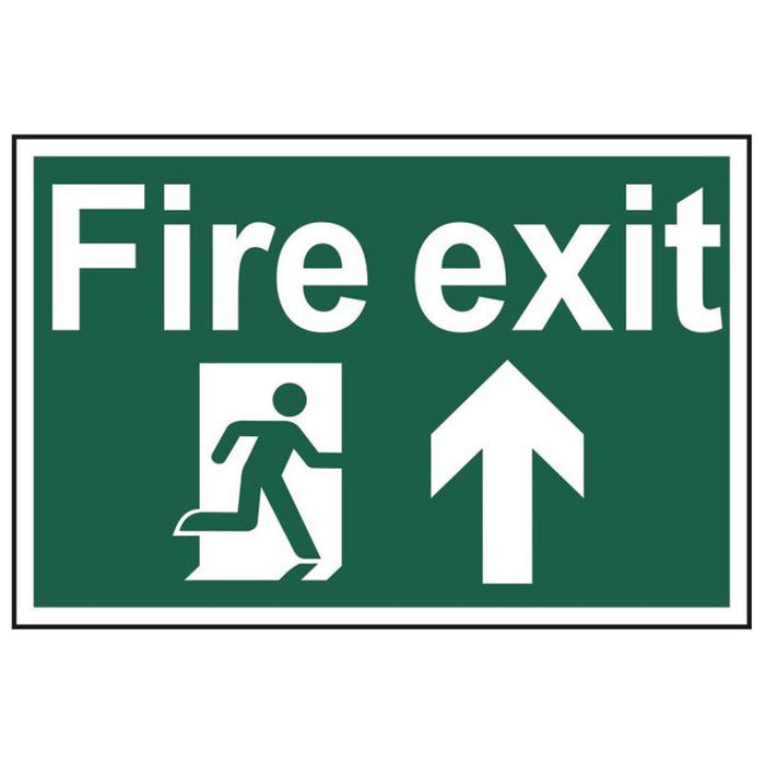 Scan Fire Exit Running Man Arrow Up - PVC Sign 300 x 200mm Scan - Town Tools