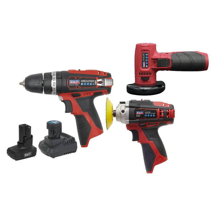 Sealey 3 x SV12 Series Cordless Power Tool Combo Kit 12V - 2 Batteries Sealey - Town Tools 