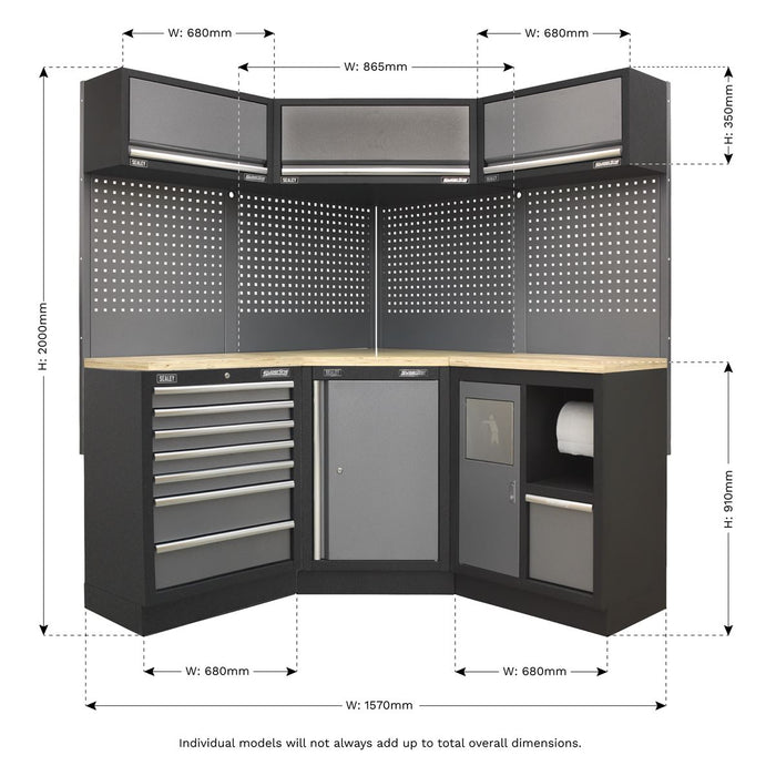 Sealey Superline Pro 1.6m Corner Storage System Wood Worktop APMSSTACK08W Sealey - Town Tools 