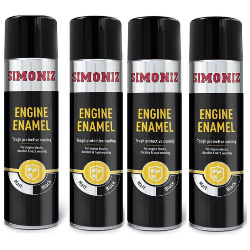 4x Simoniz Matt Black Engine Enamel One Coat Tough Paint Spray Aerosol Can 500ml Simoniz - Town Tools 