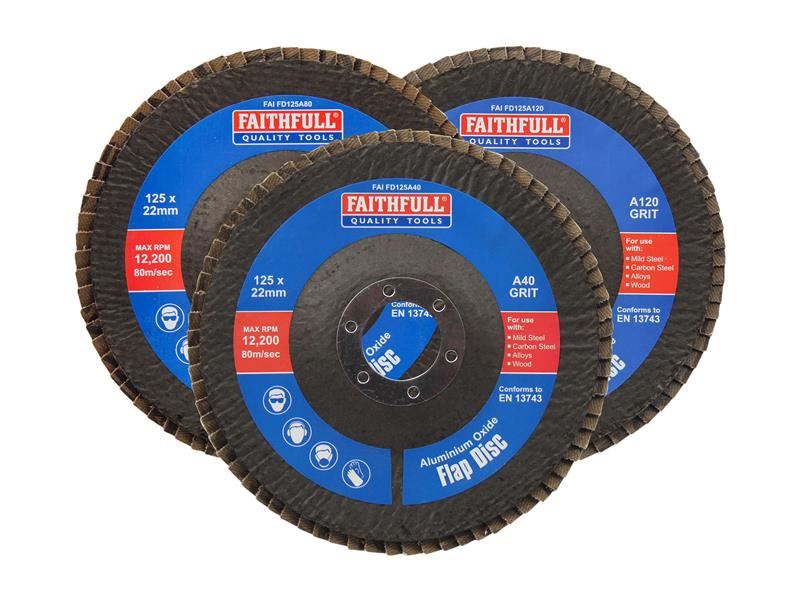 Faithfull Aluminium Oxide Flap Disc 125 x 22mm Mixed Grit (3 Pack) Faithfull - Town Tools