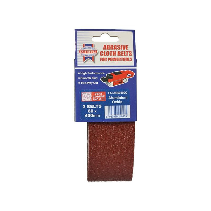 Faithfull Cloth Sanding Belt 400 x 60mm Coarse 60G (Pack 3) Faithfull - Town Tools