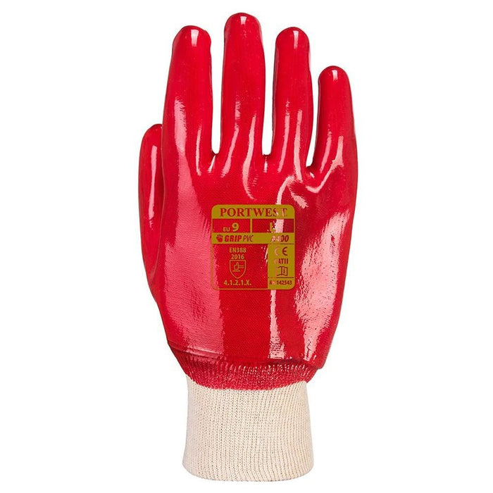 Portwest Pk12 Red Pvc Knitwrist Glove L X12 A400RERL Portwest - Town Tools 