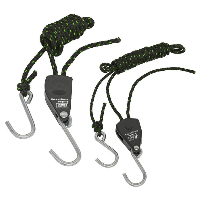 Sealey Parts Hanger/Tie Down Ratchet with S-Shaped Hooks 2m - Pack of 2 VS0114 Sealey - Town Tools 