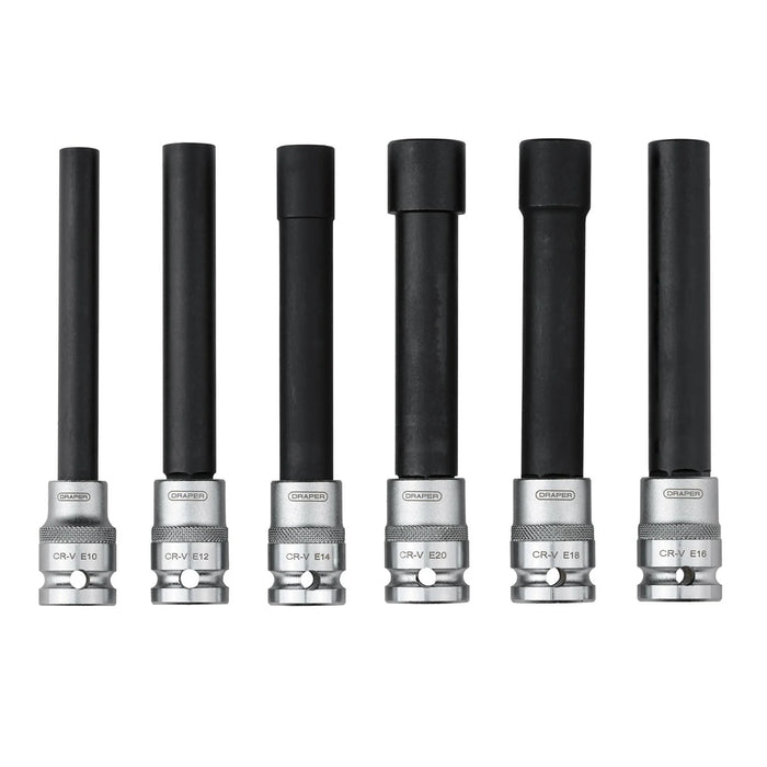 Draper Extra Long E-Type Sockets, 1/2" Sq. Dr. (6 Piece) - ETSS-6 Piece