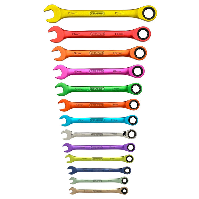 Draper HI-TORQ® Metric Ratchet Combination Spanner Set, 6 - 19mm (13 Piece)