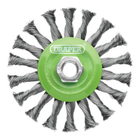 Draper Stainless-Steel Twist-Knot Flat Wire Wheel Brush, 115mm, M14 - WBW5