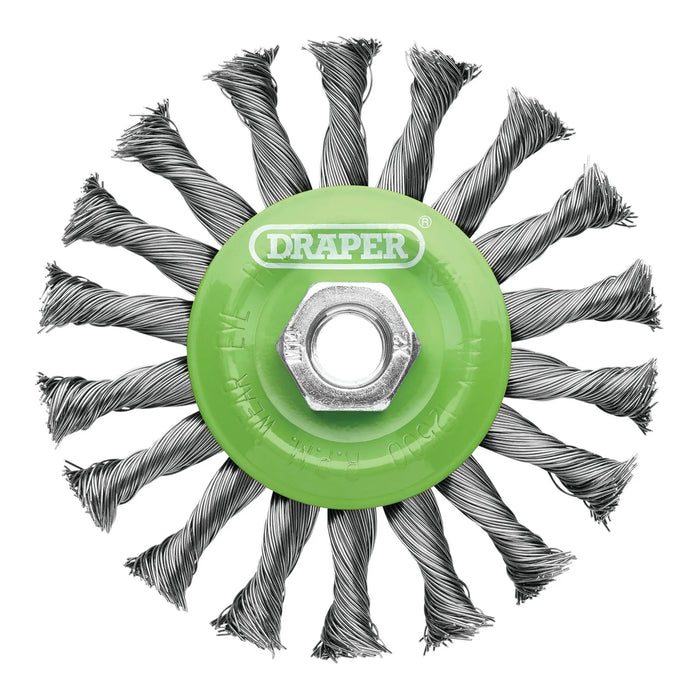 Draper Stainless-Steel Twist-Knot Flat Wire Wheel Brush, 115mm, M14 - WBW5