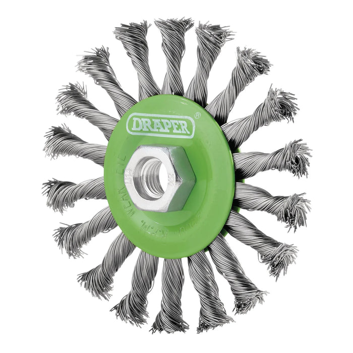 Draper Stainless-Steel Twist-Knot Flat Wire Wheel Brush, 115mm, M14 - WBW5