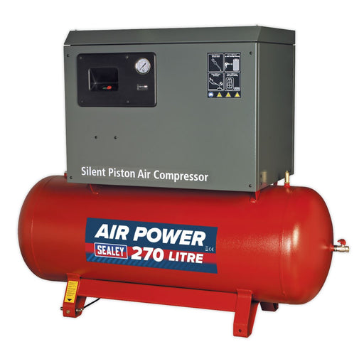 270L Low Noise Belt Drive Air Compressor with Cast Cylinders 5.5hp 3ph 2-Stage Sealey - Town Tools 