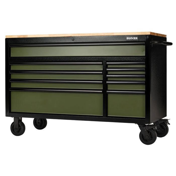 BUNKER® 10 Drawer Workbench Roller Tool Cabinet, 56", Green - B100-56GR
