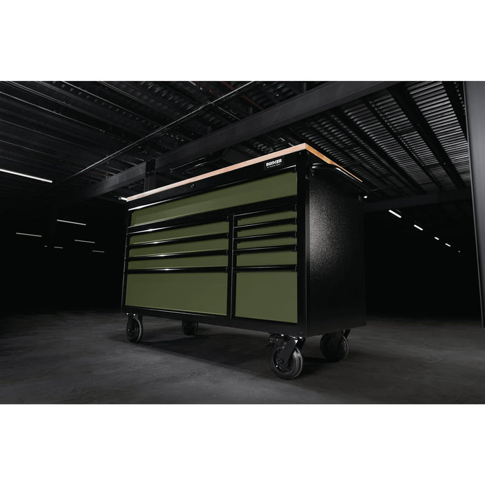 BUNKER® 10 Drawer Workbench Roller Tool Cabinet, 56", Green - B100-56GR