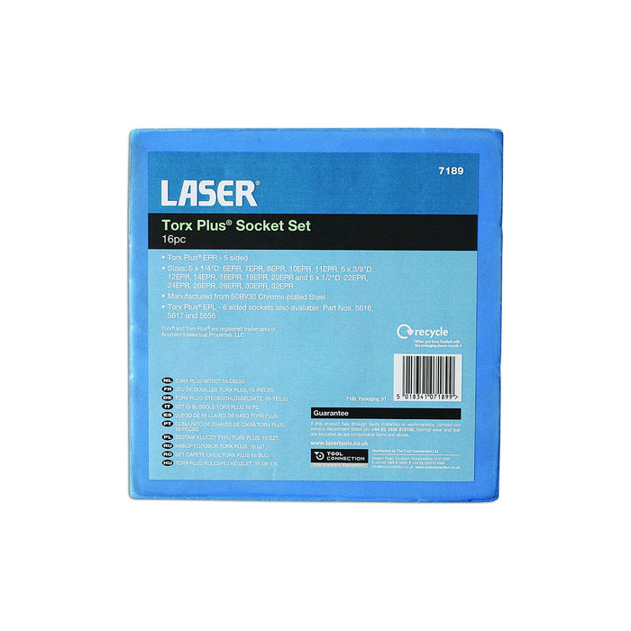 Laser Torx Plus EPR Socket Set 1/4"D, 3/8"D, 1/2"D 16pc 7189