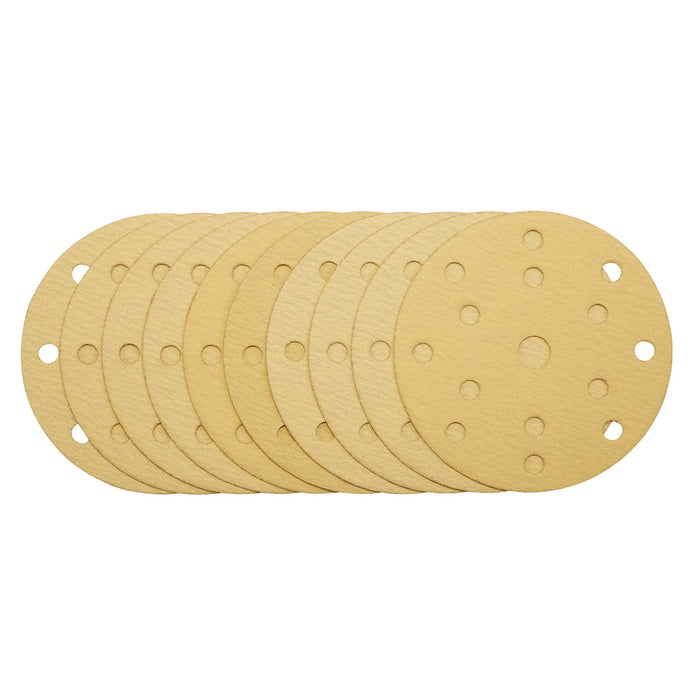 Draper Gold Sanding Discs with Hook & Loop, 150mm, 120 Grit, 15 Dust Extraction
