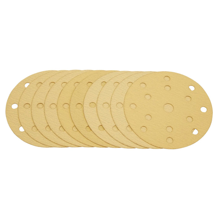 Draper Gold Sanding Discs with Hook & Loop, 150mm, 120 Grit, 15 Dust Extraction