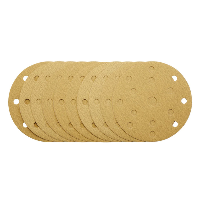 Draper Gold Sanding Discs with Hook & Loop, 150mm, 180 Grit, 15 Dust Extraction