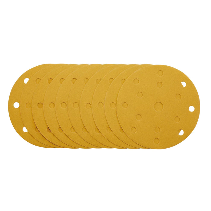 Draper Gold Sanding Discs with Hook & Loop, 150mm, 240 Grit, 15 Dust Extraction