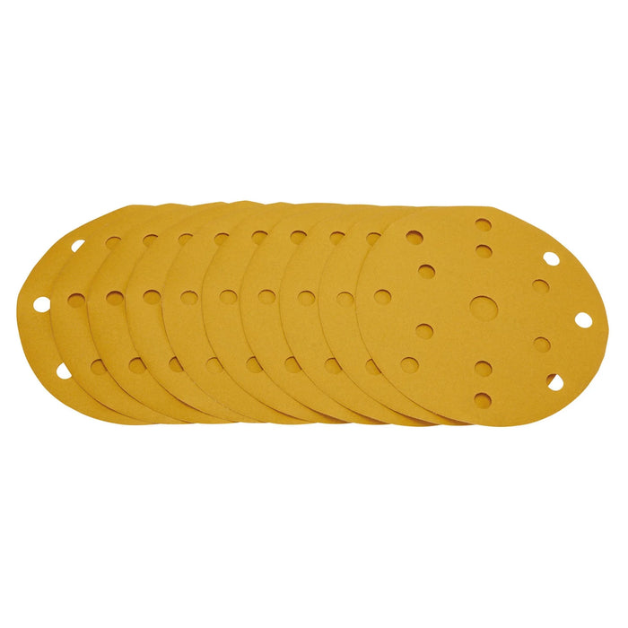 Draper Gold Sanding Discs with Hook & Loop, 150mm, 320 Grit, 15 Dust Extraction