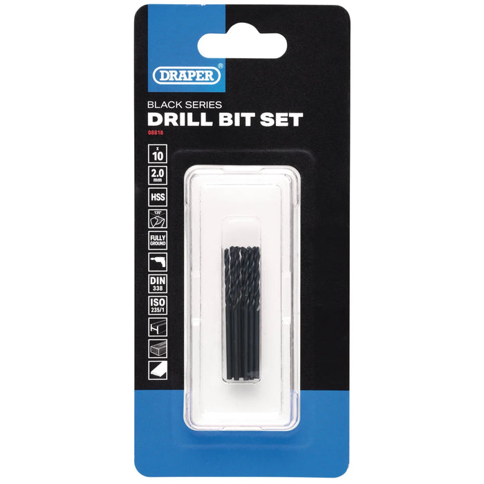 Draper Black HSS Drill Bit, 2 x 49mm (Pack of 10) - DBBS