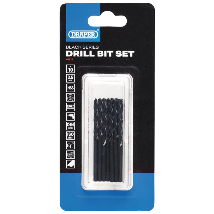 Draper Black HSS Drill Bit, 3.5 x 70mm (Pack of 10) - DBBS
