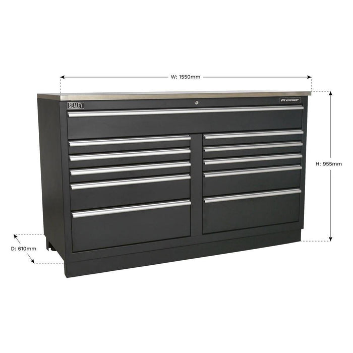 Sealey Modular Floor Cabinet 11 Drawer 1550mm Heavy-Duty APMS04 Sealey - Town Tools 