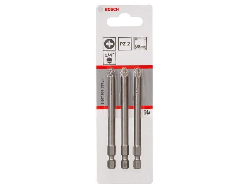 Bosch Powertool Accessories Extra Hard Screwdriver Bit PZ2 x 89mm Pack of 3 Bosch Powertool Accessories - Town Tools