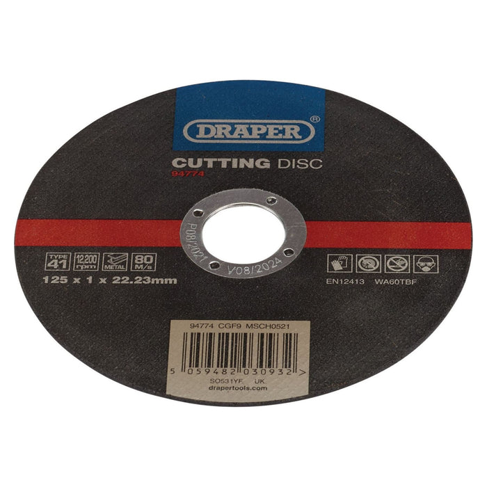 Draper Metal Cutting Disc, 125 x 1 x 22.23mm 94774 Draper - Town Tools 