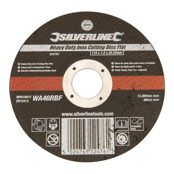 Silverline Heavy Duty Inox Slitting Disc Flat 115 x 1.2 x 22.23mm Silverline - Town Tools 
