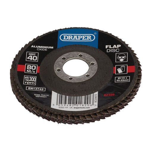 Draper Aluminium Oxide Flap Disc, 115 x 22.23mm, 40 Grit 82356 Draper - Town Tools 