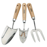 Draper Heritage Stainless Steel Hand Fork and Trowels Set with Ash Handles (3