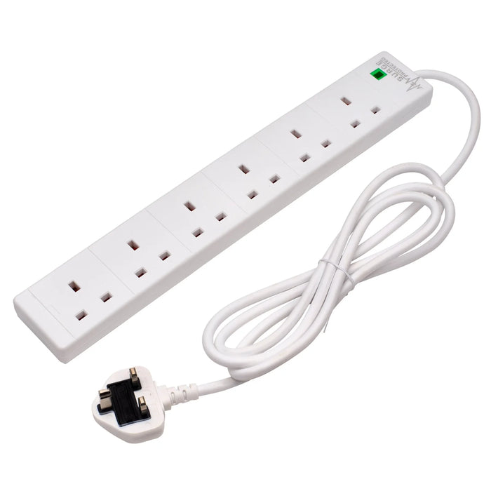 Non-Branded Six Socket Surge Protected Extension Lead with Neon Indicator, 2m