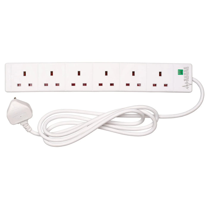 Non-Branded Six Socket Surge Protected Extension Lead with Neon Indicator, 2m