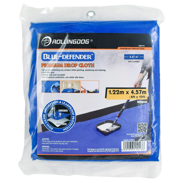 ROLLINGDOG BLUE-DEFENDER™ Premium Drop Cloth, 1.2 x 4.5m - 80193
